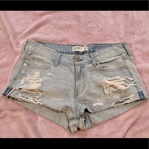 A&F Destroyed Light Washed Low Rise Jean Shorts